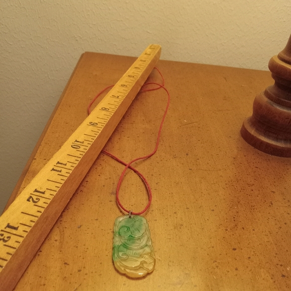 Chinese Tri Color Double Side Carved Jade Vintage Pendant on Hemp Necklace - Picture 2 of 6